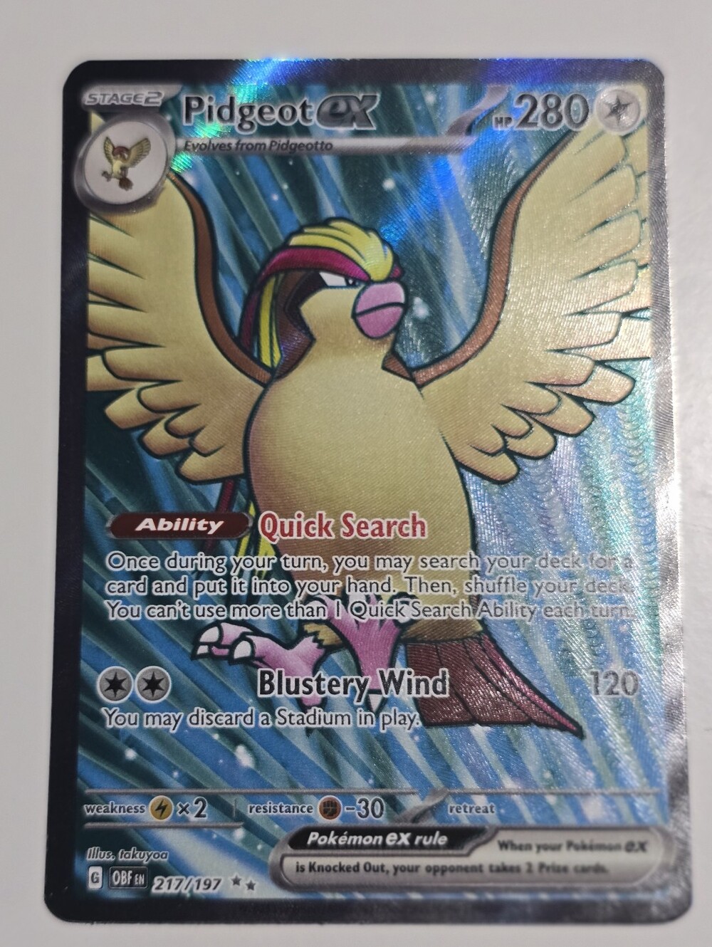 Pokemon Pidgeot ex 217/197 Obsidian Flames Ultra Rare Full Art NM